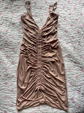 Tiger Mist Blush Ruched Mini Dress